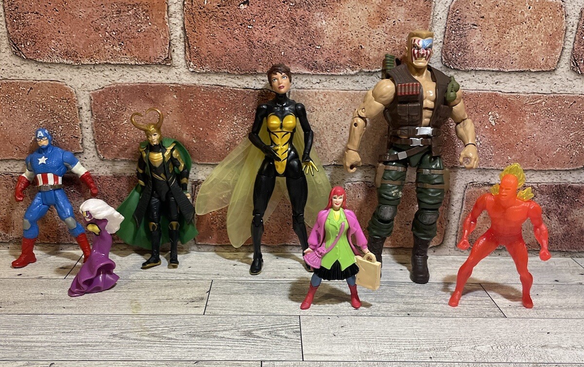 Marvel Legends Mixed Lot of 7. Captain America, Human Torch, Loki, Wasp And More