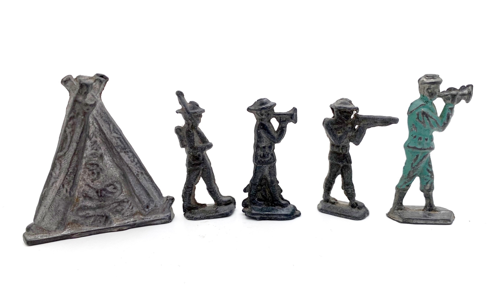 Vintage Collectible Miniature Cast Military Soldiers Native Tee Pee 5 Pc 1.75”
