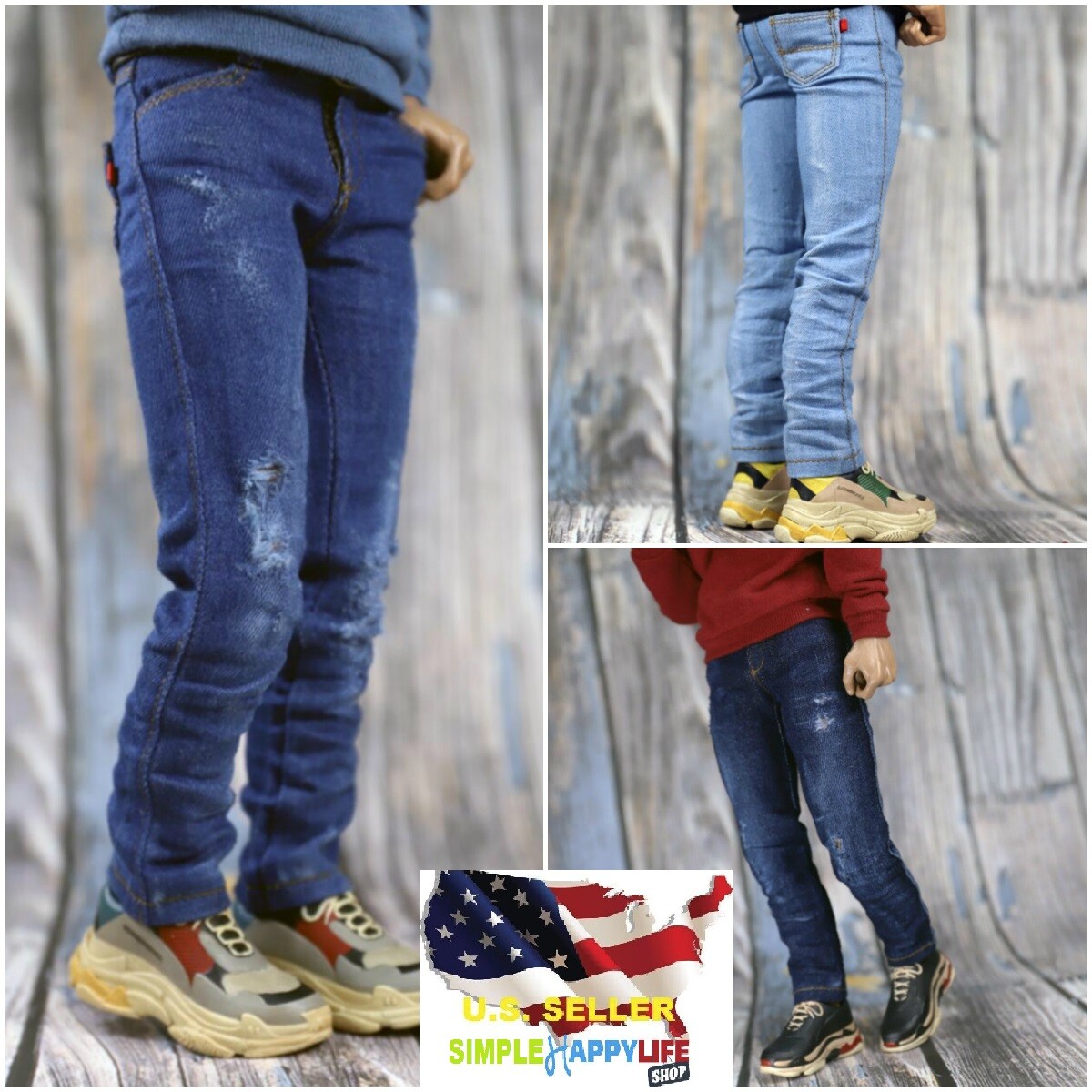 1/6 Ripped & Distressed Jeans slim for 12&Prime; male figure hot toys phicen ❶USA❶