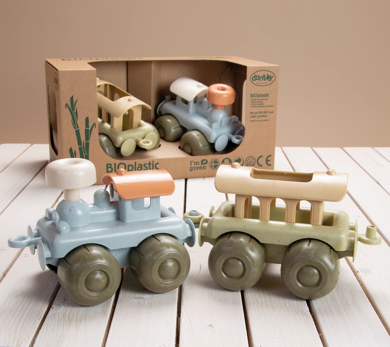 : BIO Train Set – 2 Linking Train Cars, Muted Colors, Indoor & Outdoor Play V…