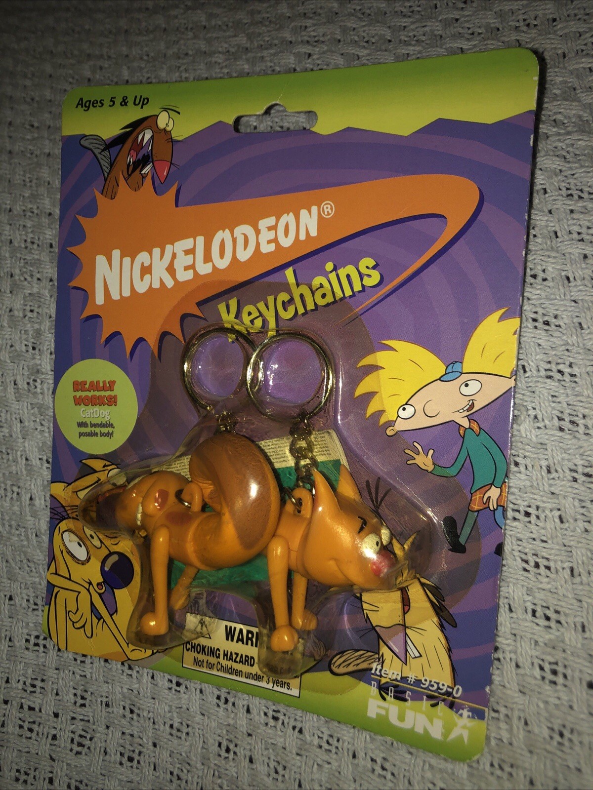 CatDog NICKELODEON Basic Fun Keychain 957-0 Sealed 1999 Cartoon Figure Toy Cat
