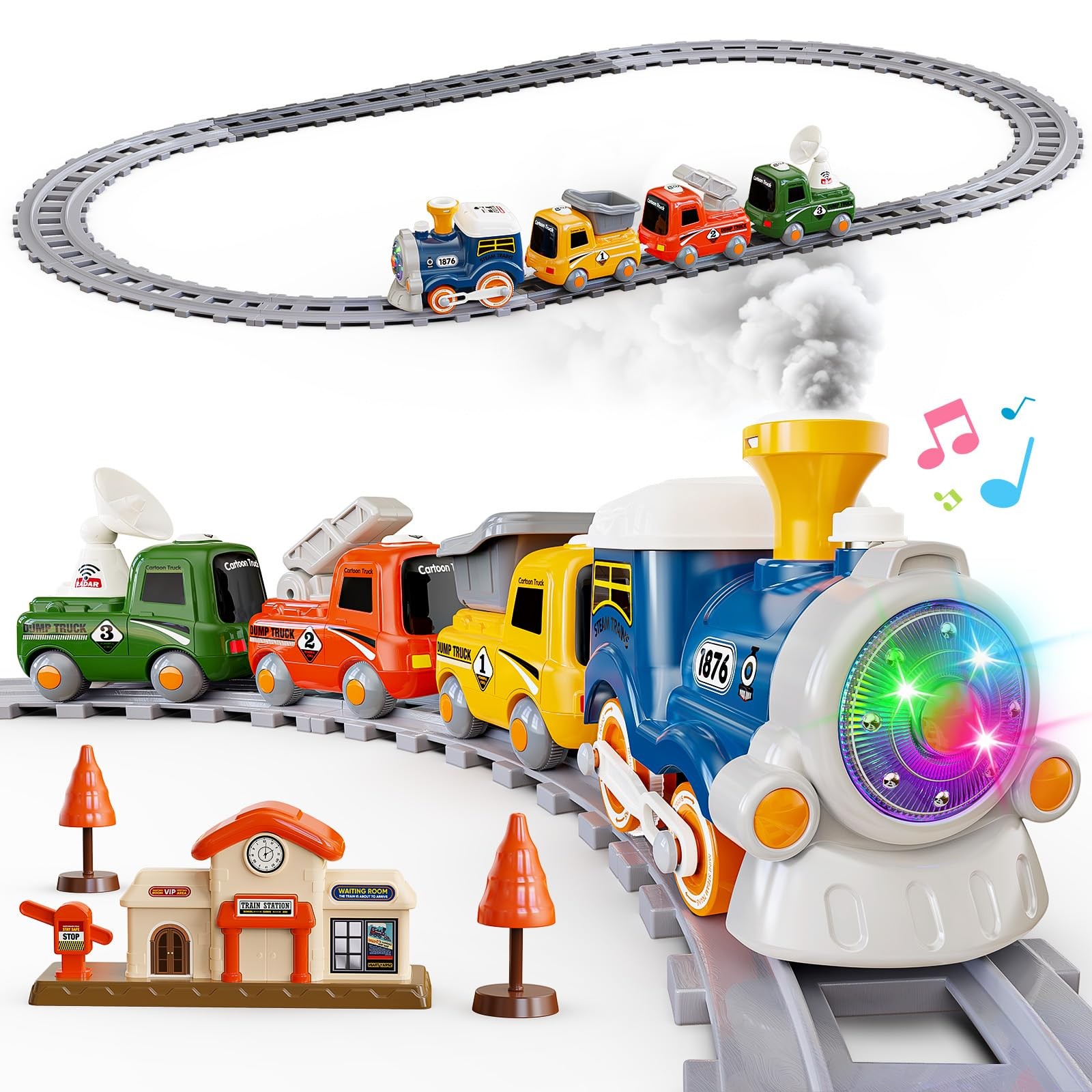 Train Set for Toddlers with Steam – Light Up & Sound Choo Choo Train, Electri…