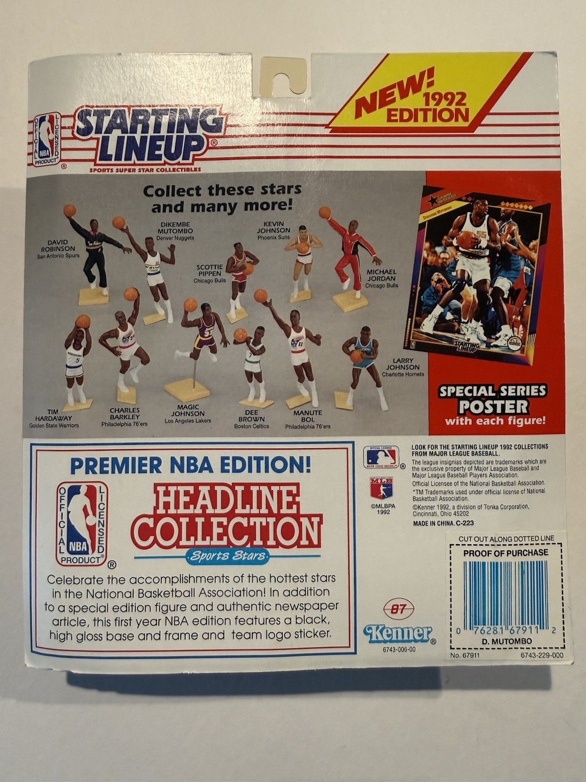 💥🏀 1992 DIKEMBE MUTOMBO Starting Lineup, Denver Nuggets, Card & Poster 🏀💥