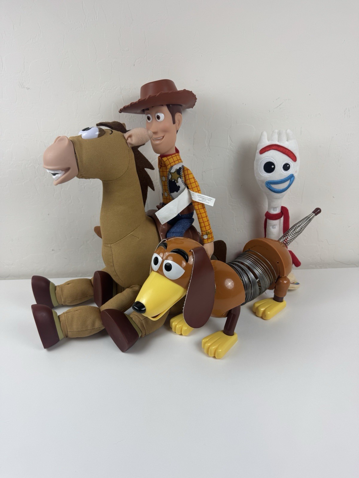 Disney Pixar Toy Story 15&Prime; Woody Push Belly, Bullseye, Slinky & Forky *Read