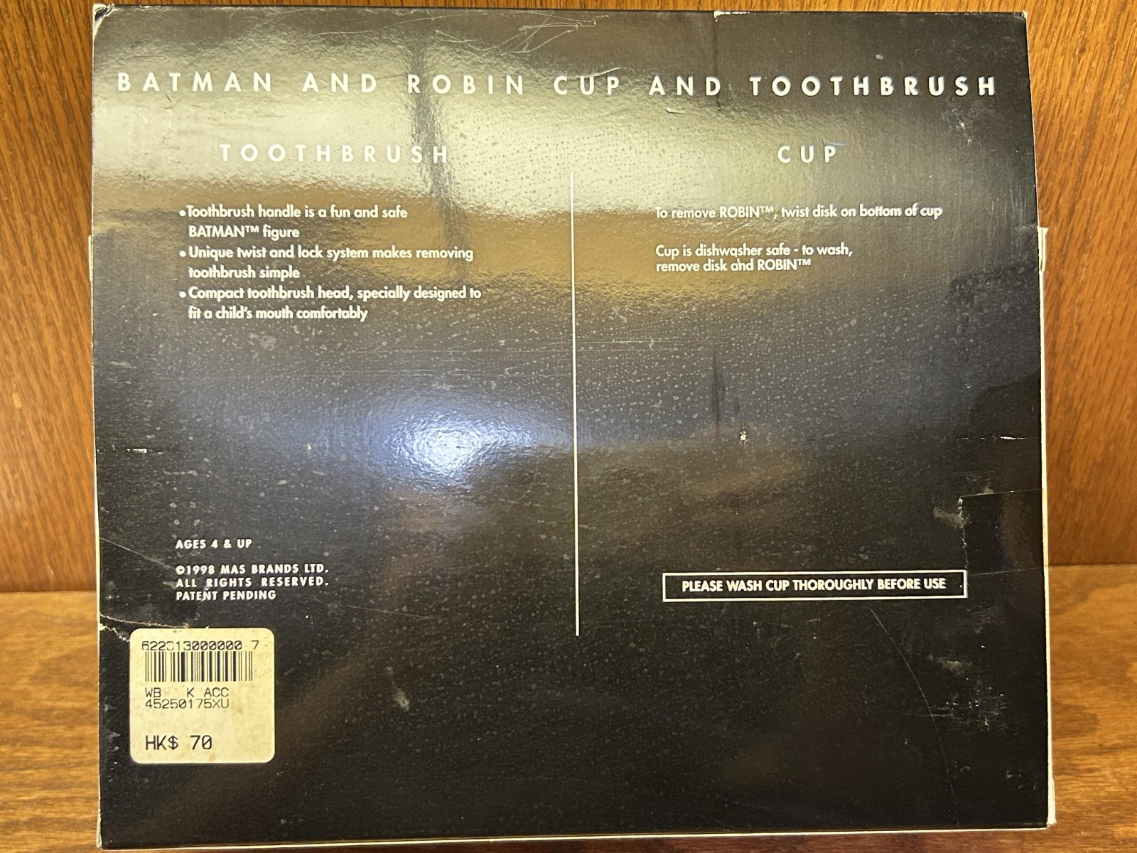1998 Warner Bros Studio Store Batman and Robin Cup and Toothbrush