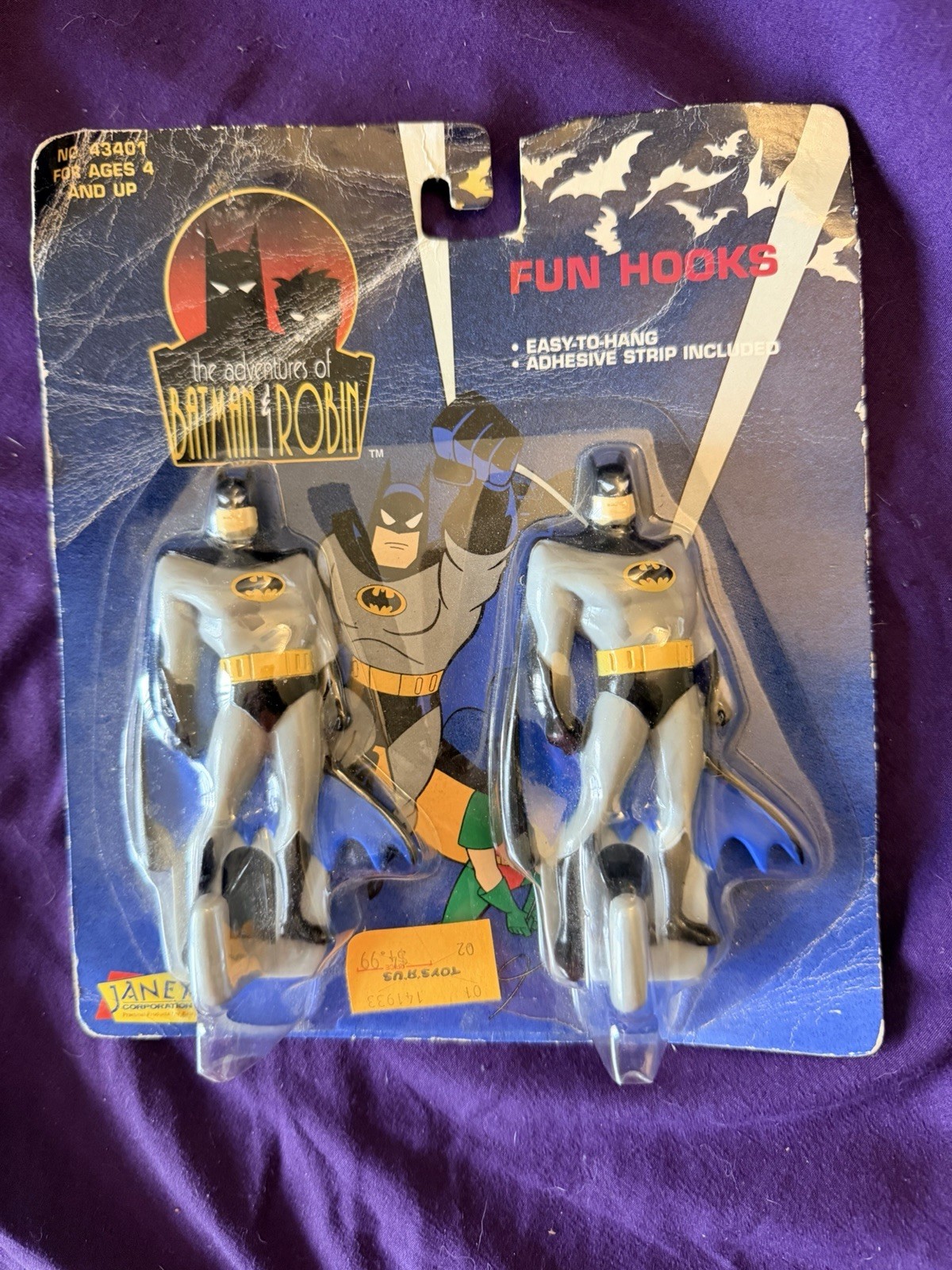Adventures of Batman & Robin FUN HOOKS 1995 Janex Corp SEALED clothing display