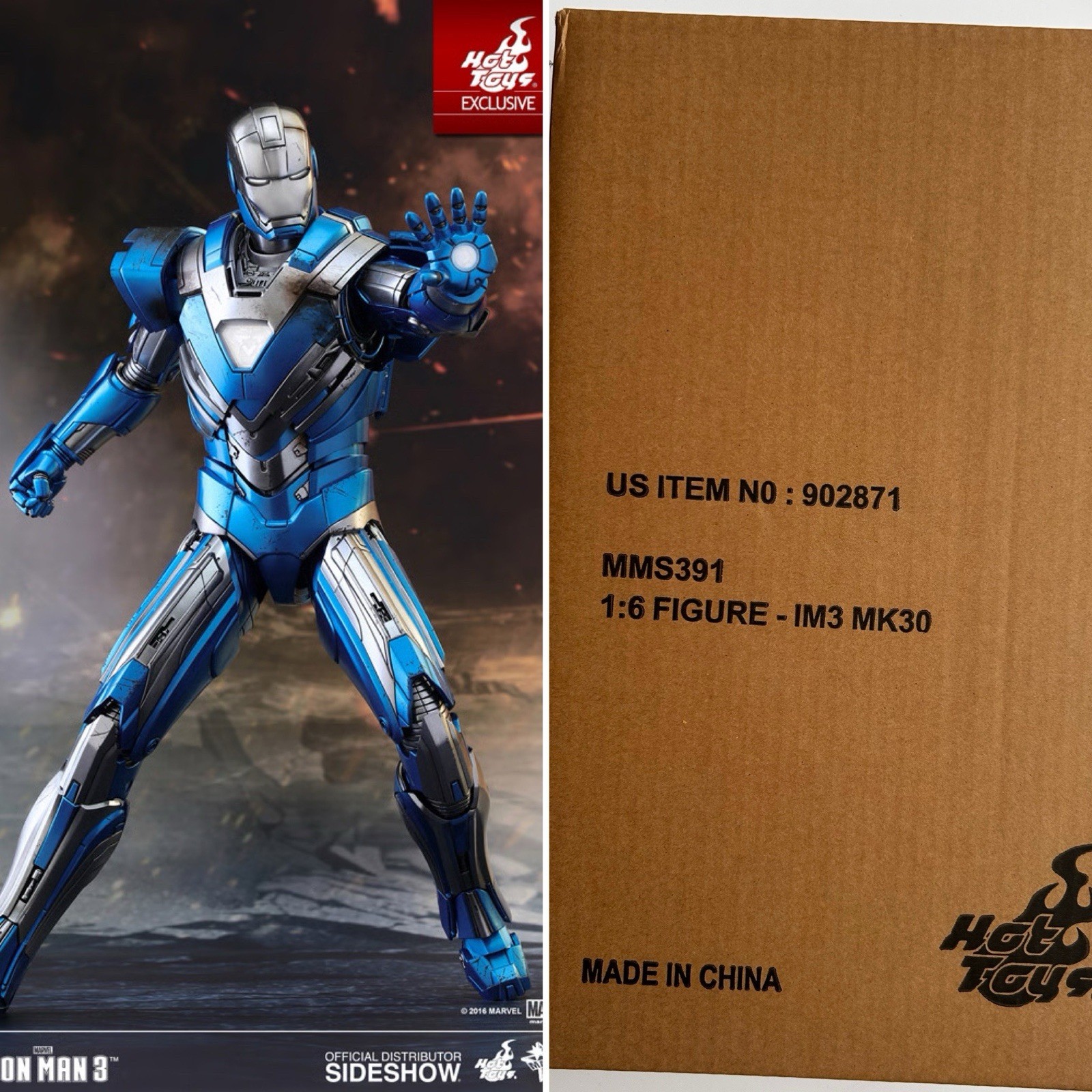 HOT TOYS IRON MAN 3 BLUE STEEL Mark XXX 30 1/6 Figure BRAND NEW Sealed MMS391