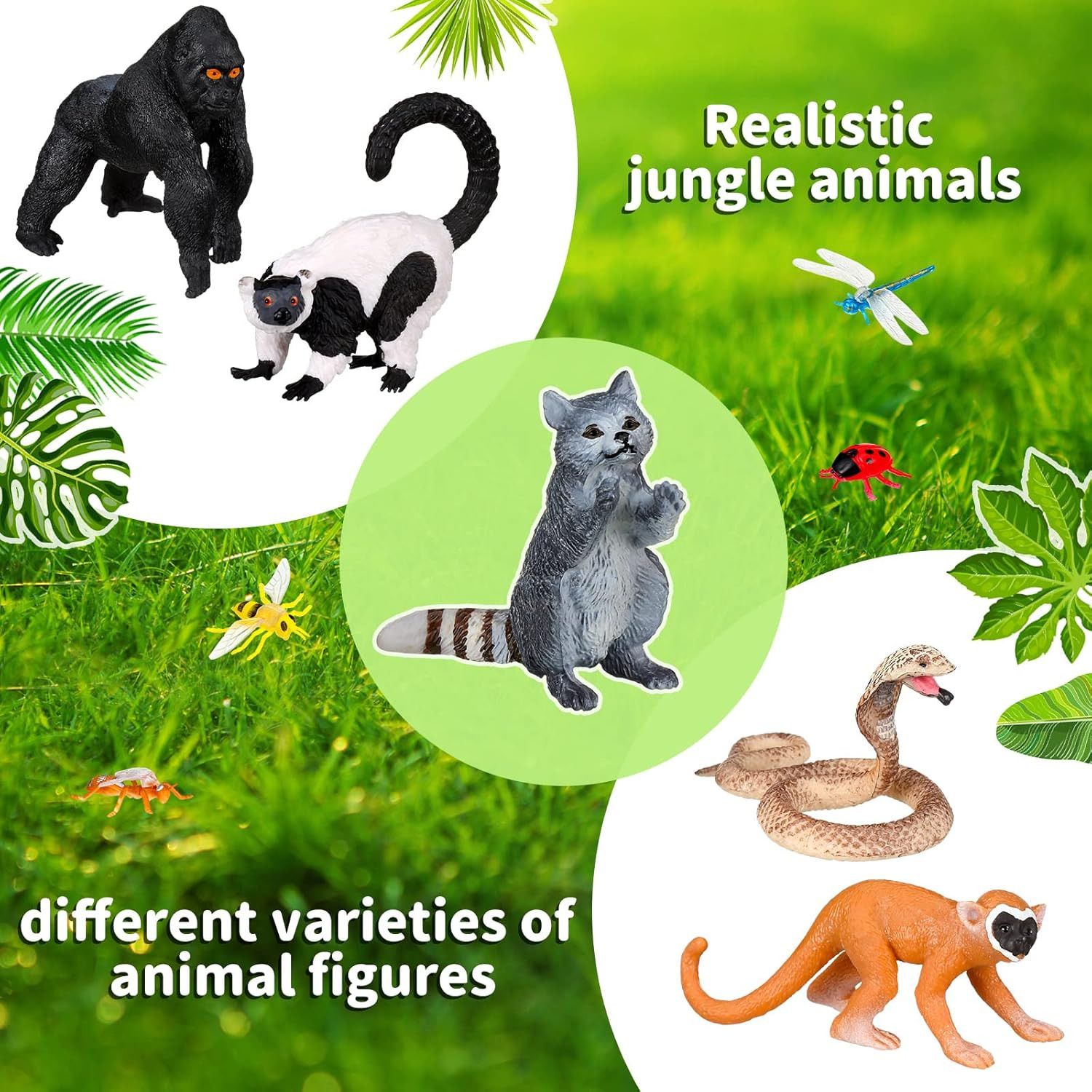 25 Pack Rainforest Animals Figures Tropical Kit Assorted Creature Set Miniature