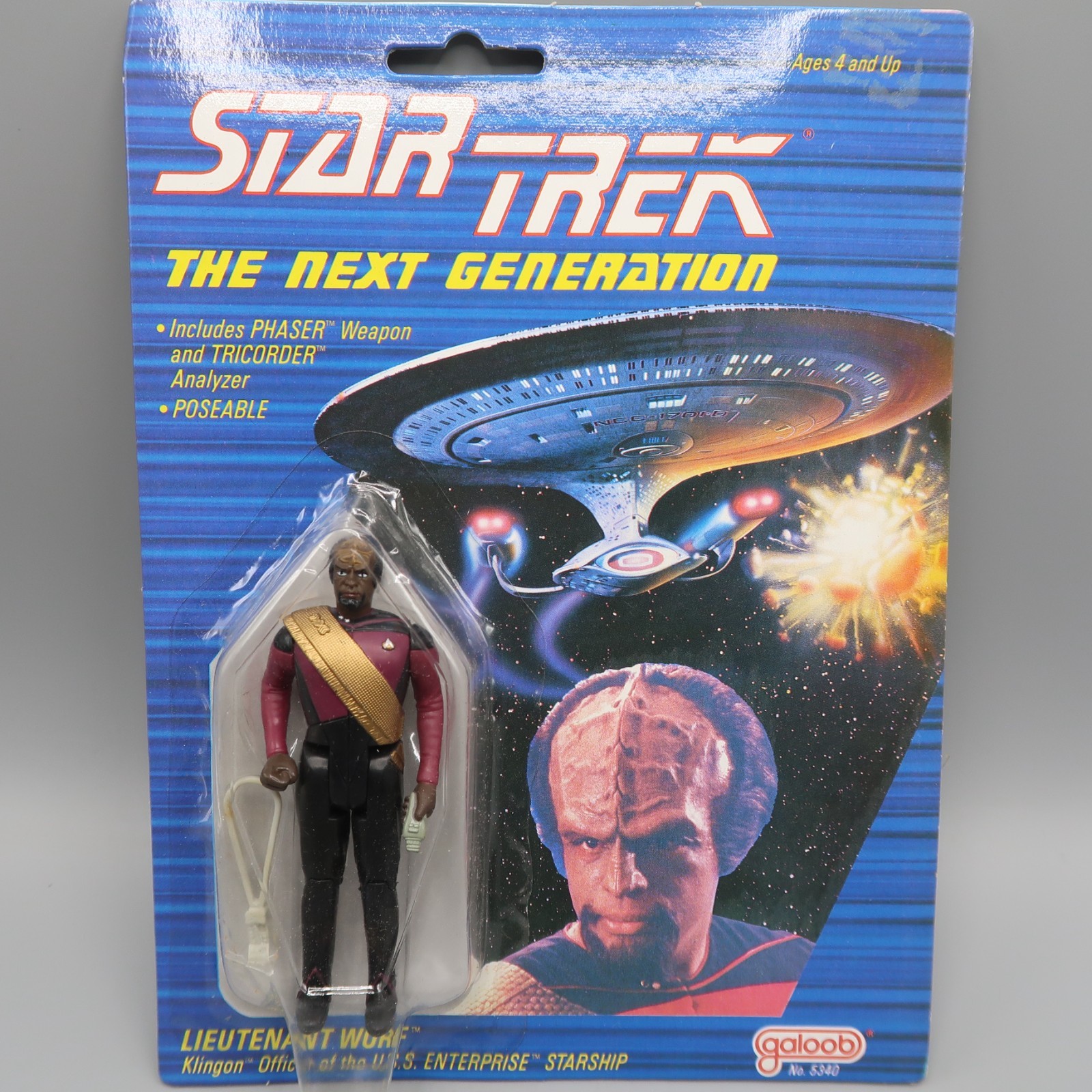 Star Trek The Next Generation Worf 4&Prime; Action Figure 1988 Galoob Sealed