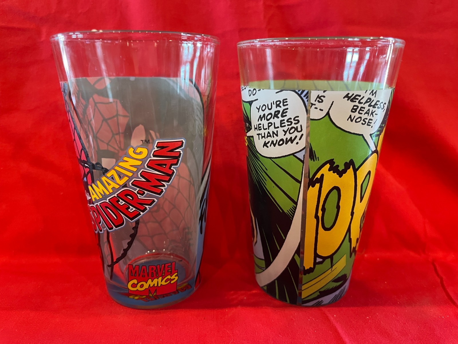 MARVEL COMICS SPIDER-MAN FULL-WRAP TUMBLERS 16OZ GLASS SET/2 3E DIRECT 2010