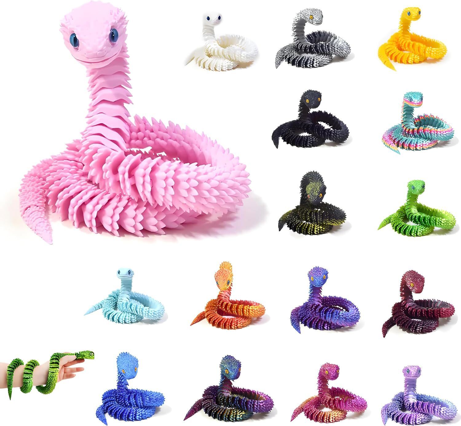 24&Prime; 3D Printed Animals Snake Viper Snake Flexible Snake Fidget Toys Desk Decor