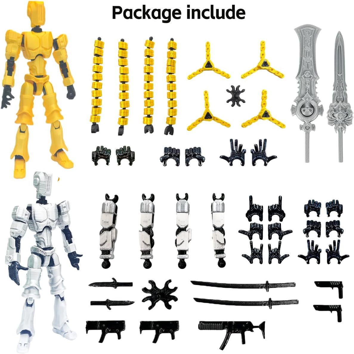 T13 3D Action Figures 2PCS Multi-Jointed Robot Desktop Toy Gold Silver