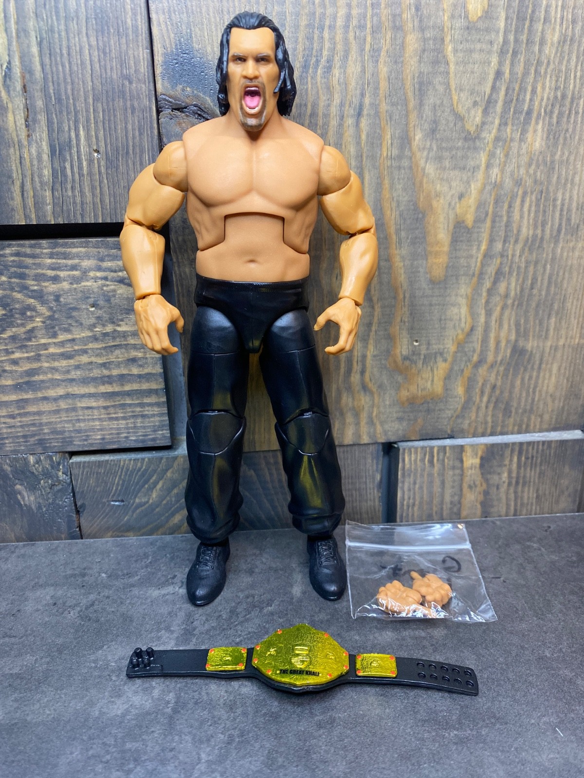 Great Khali WWE Elite 123 w/ World Heavyweight Championship Title Belt & Hands