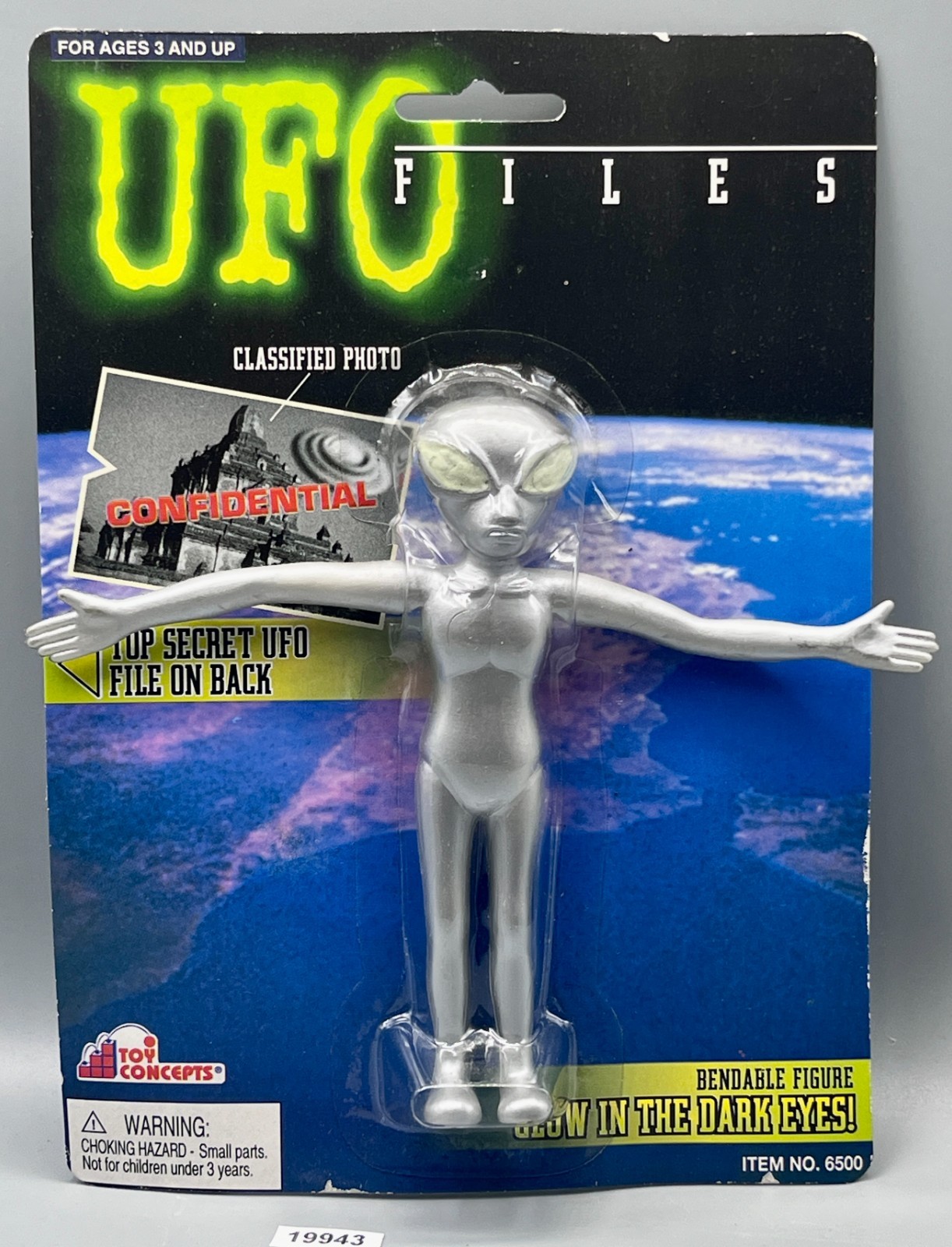 UFO Files GREY ABDUCTOR Bendable Alien GLOW IN THE DARK EYES Toy Concepts