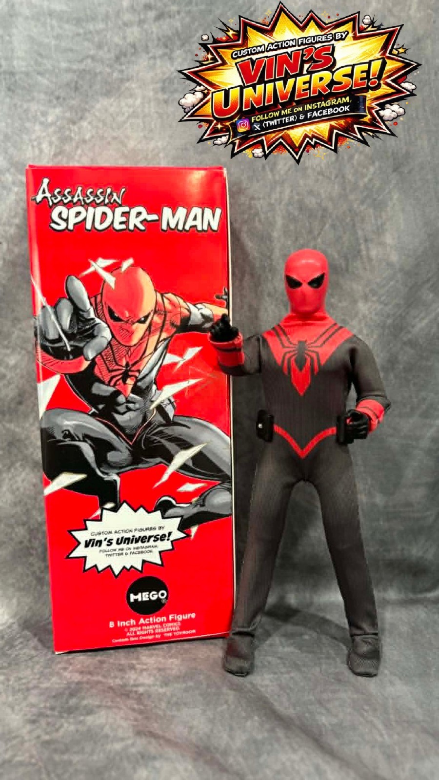 Custom 8&Prime; Mego Scale SpiderMan Assassin Peter Parker Action Figure & Display Box