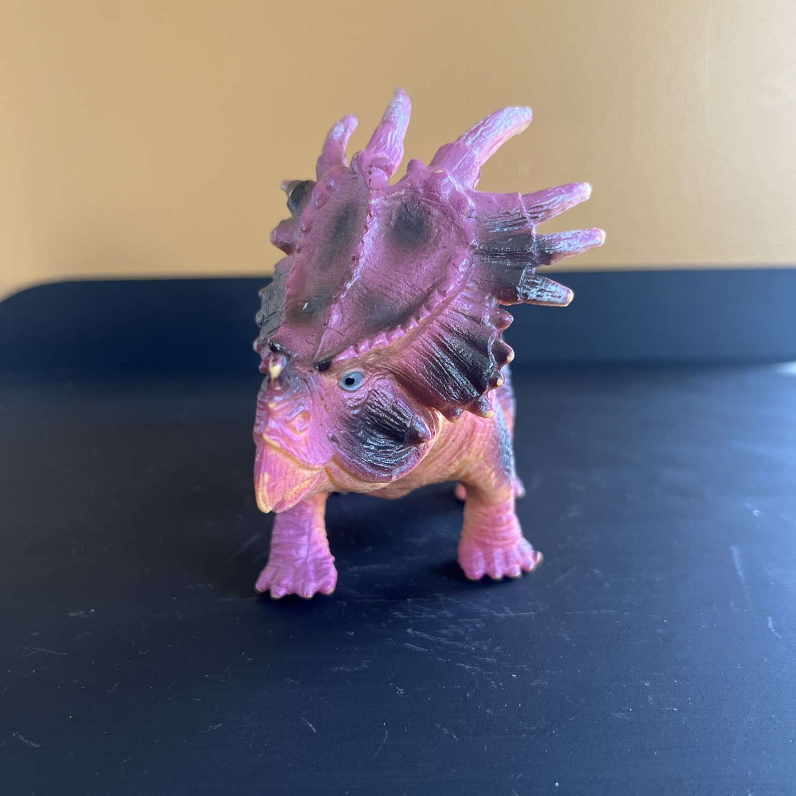 2000 Vintage STYRAURUS Dinosaur Pink Yellow Purple, Prehistoric Dinosaur toy