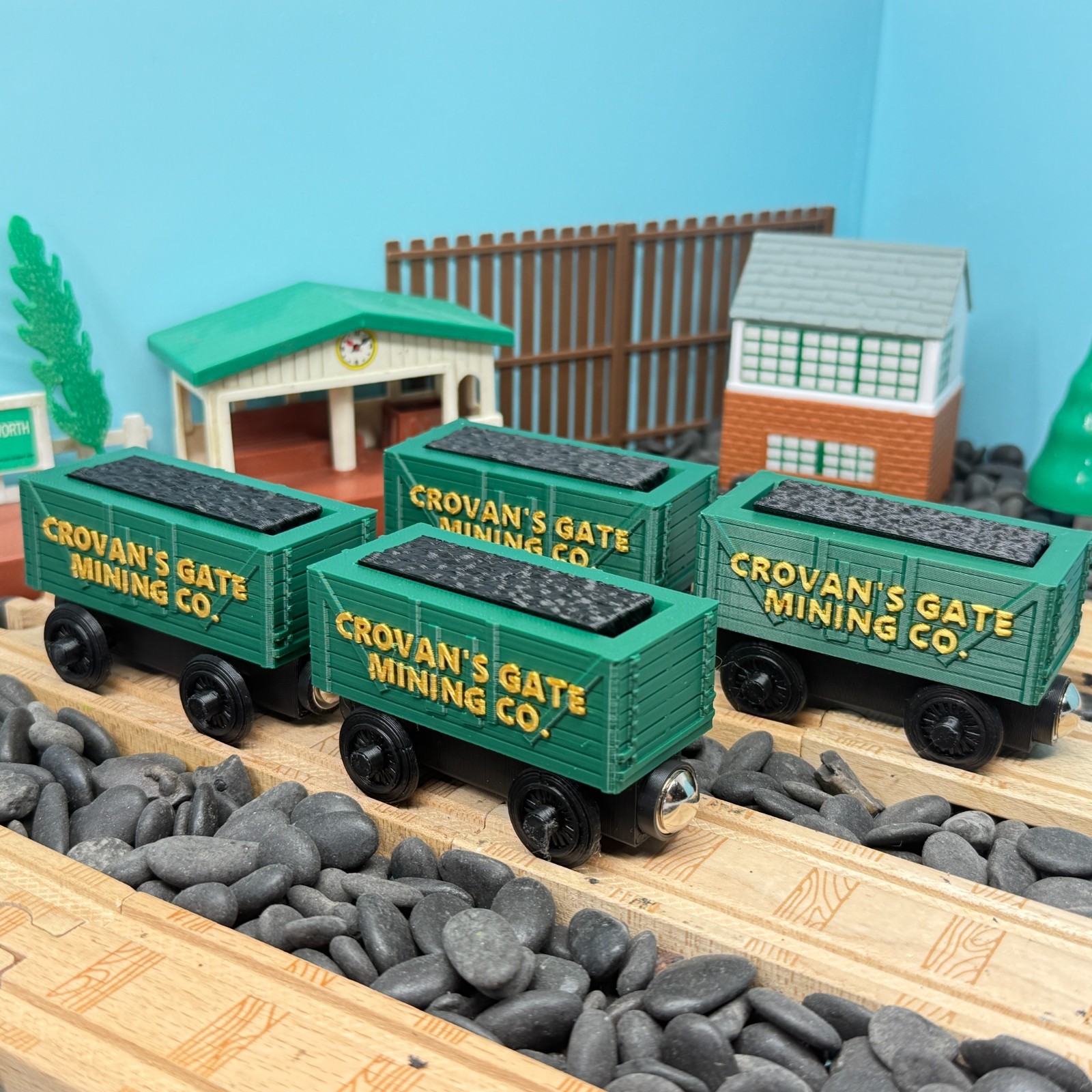 Wooden Railway 4 Crovans Mining Trains Custom Made for Thomas & Friends, Brio