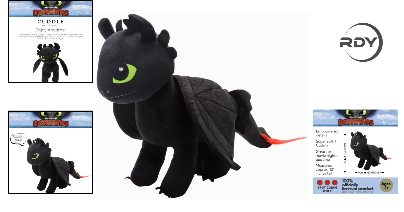 Toothless Plush Cuddle Pillow Buddy – 24×13 inches – A DreamWorks Collectible