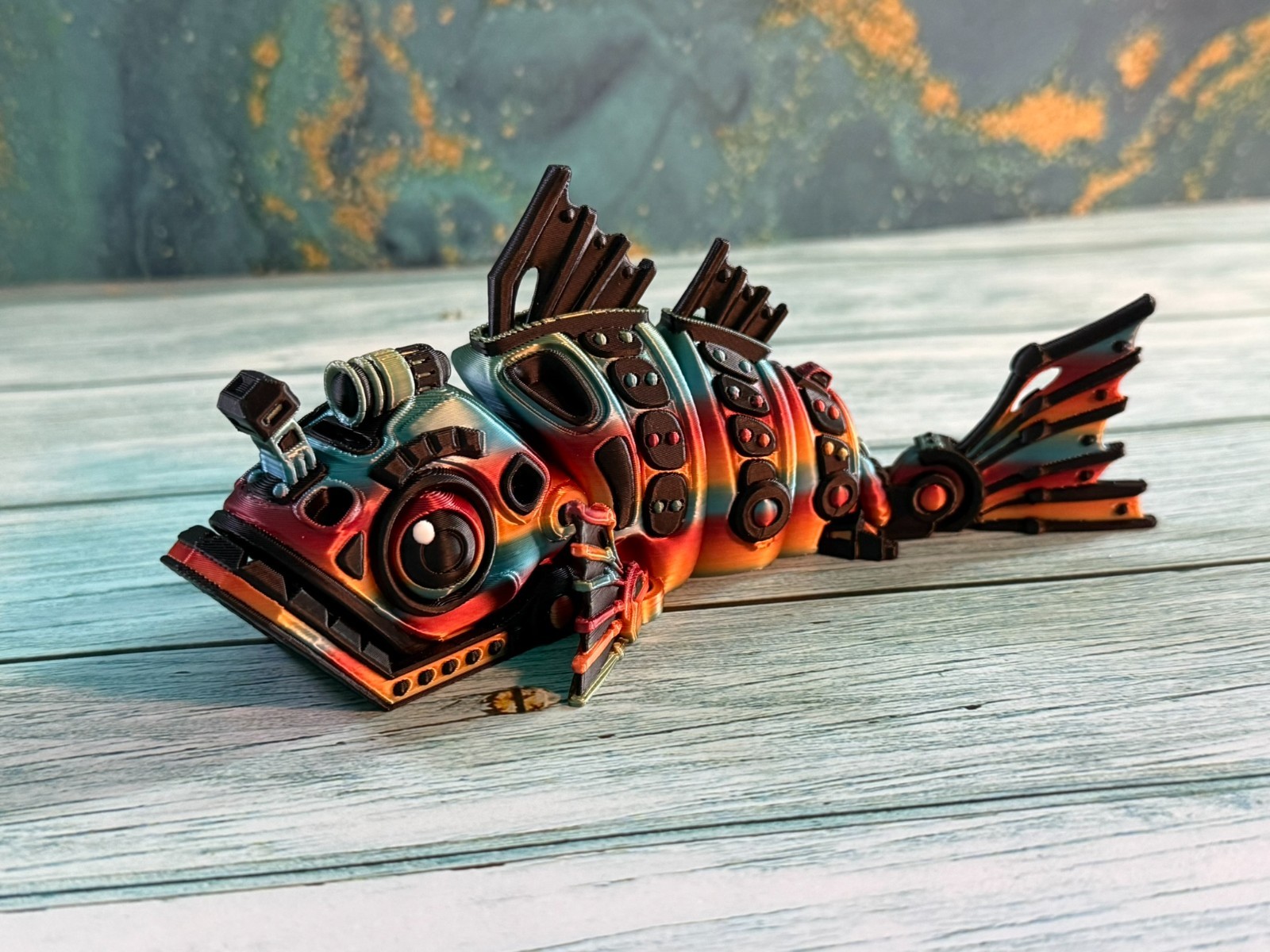Cyberpunk Robotic Fish 3D Printed Figurine – Articulated Futuristic Fish Decor