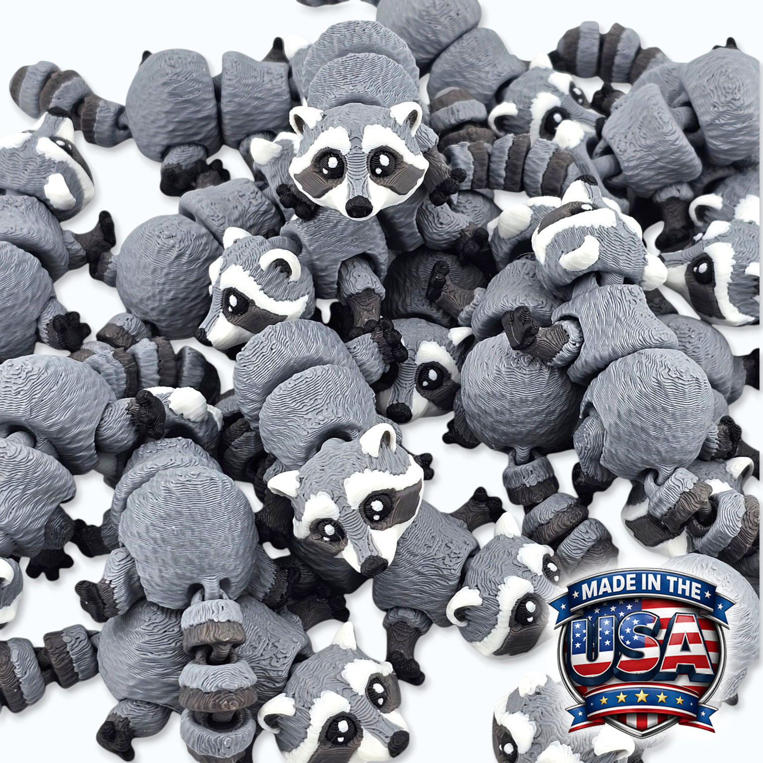 20 PCS Articulated Mini Raccoon Toy 3&Prime; USA Made, Trash Panda Fidget Desk Pet