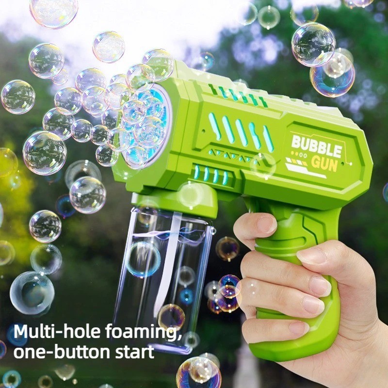 6 Hole Electric Bubble Gun Automatic Bubble Blower with LED Light