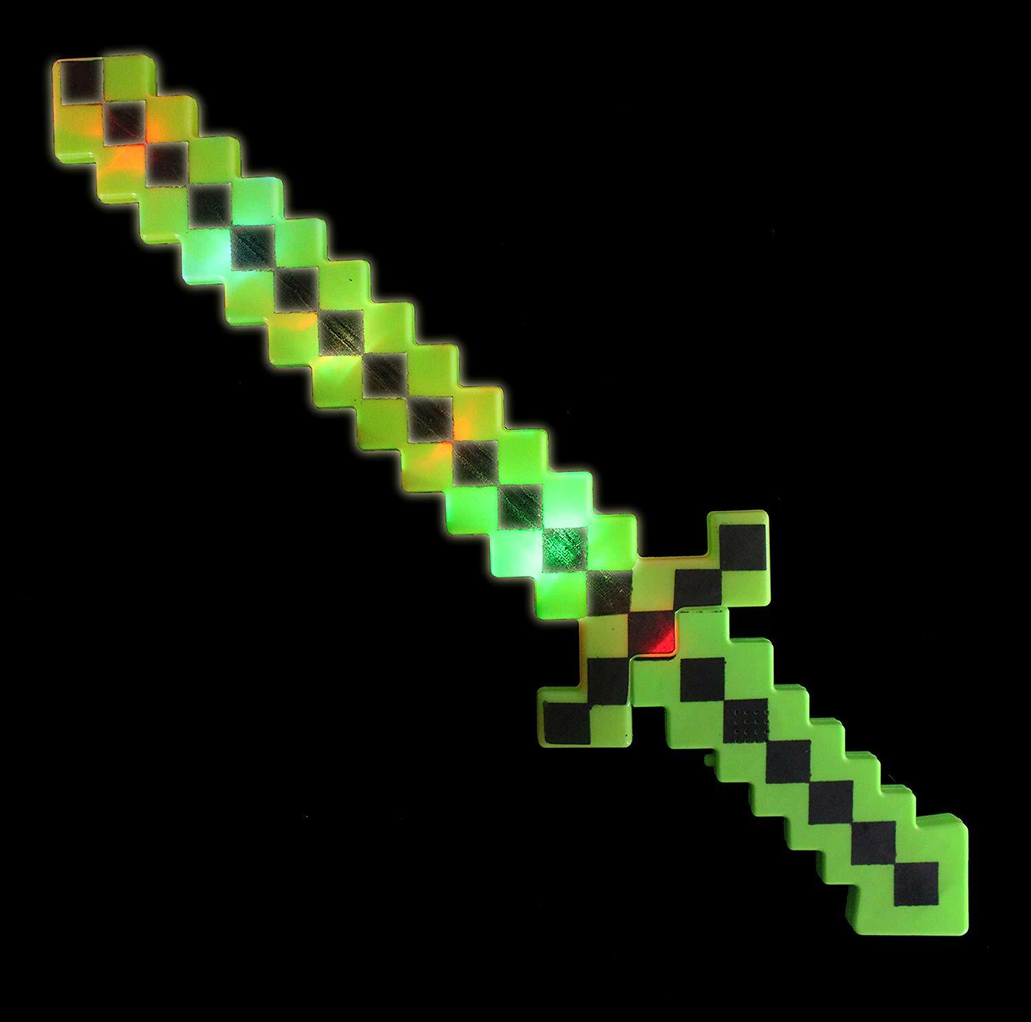 SET of 2 – MineCraft Pixel Classic Sword LED Flashing Lights and FX Sounds Green