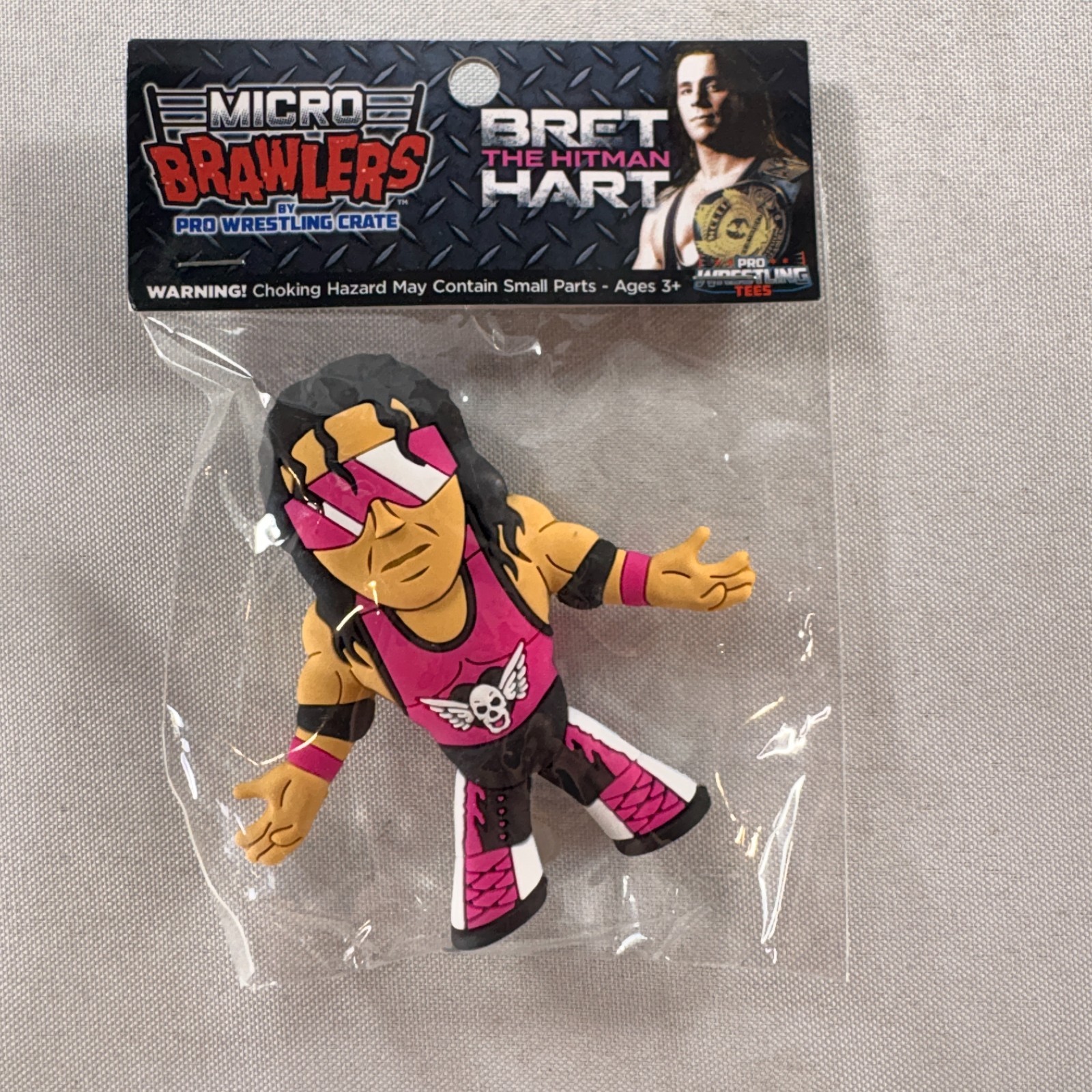 New/Sealed Bret The Hitman Hart Micro Brawler Figure wwe wwf foundation pink