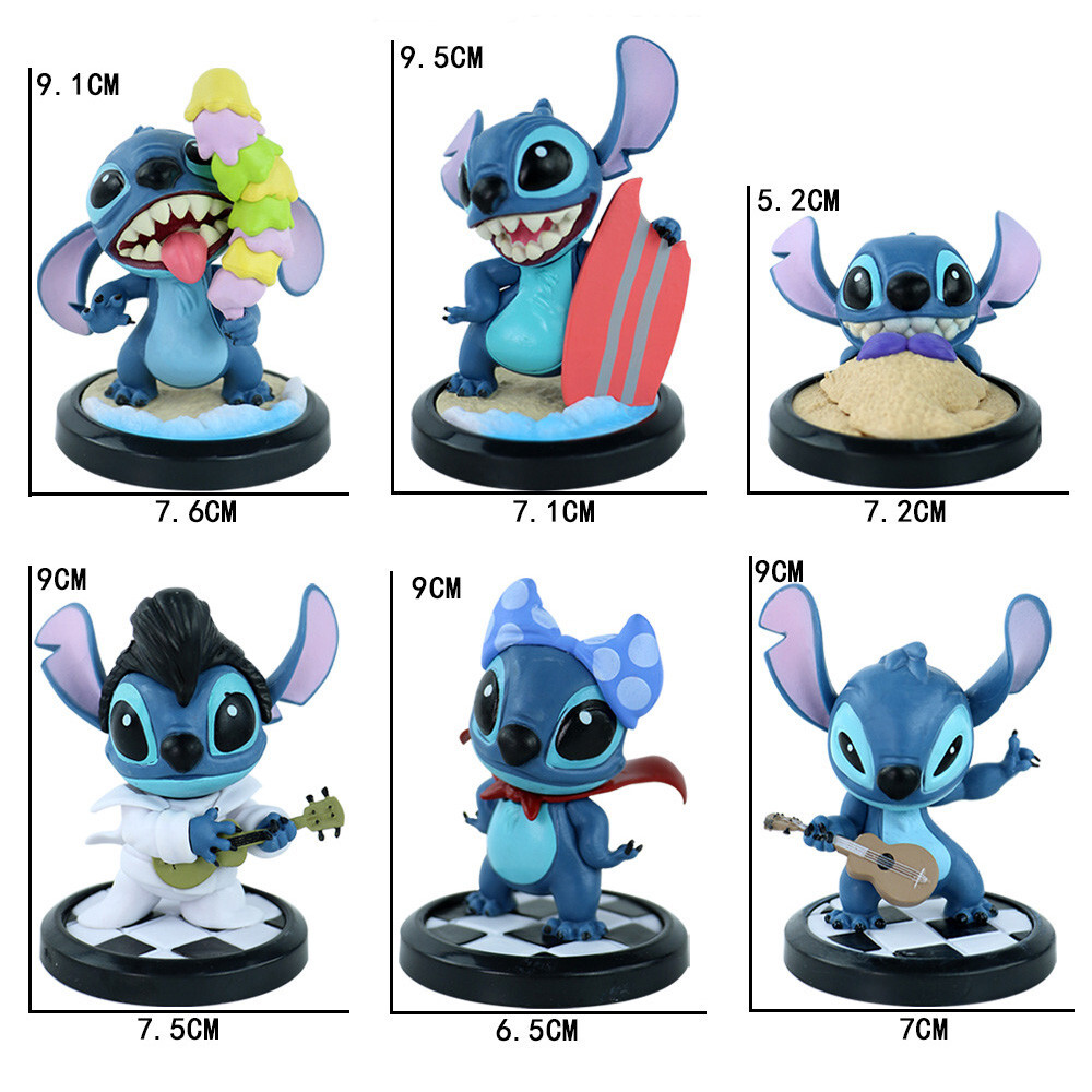 6pcs/set Lilo & Stitch Figure Summer beach Party Stitch PVC Toys Cake Decoration