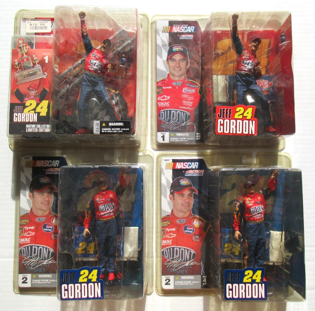 MCFARLANE JEFF GORDON NASCAR RACING DUPONT 4 FIGURE LOT WITH VARIANTS SEALED NEW