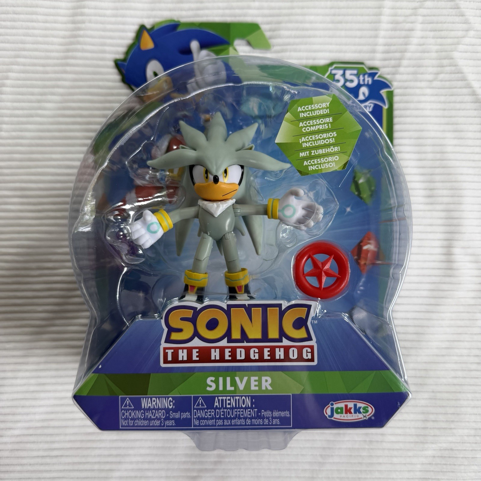 Jakks Sonic The Hedgehog 35th Anniversary Silver Red Star Spring 4&Prime; Figure