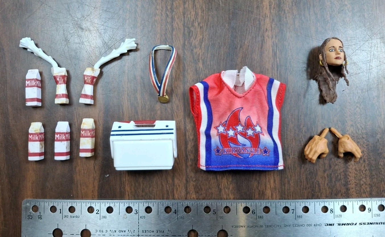 WWE Kurt Angle Milk & Cooler Action Figure Mattel Elite Accessory Lot Wrestling