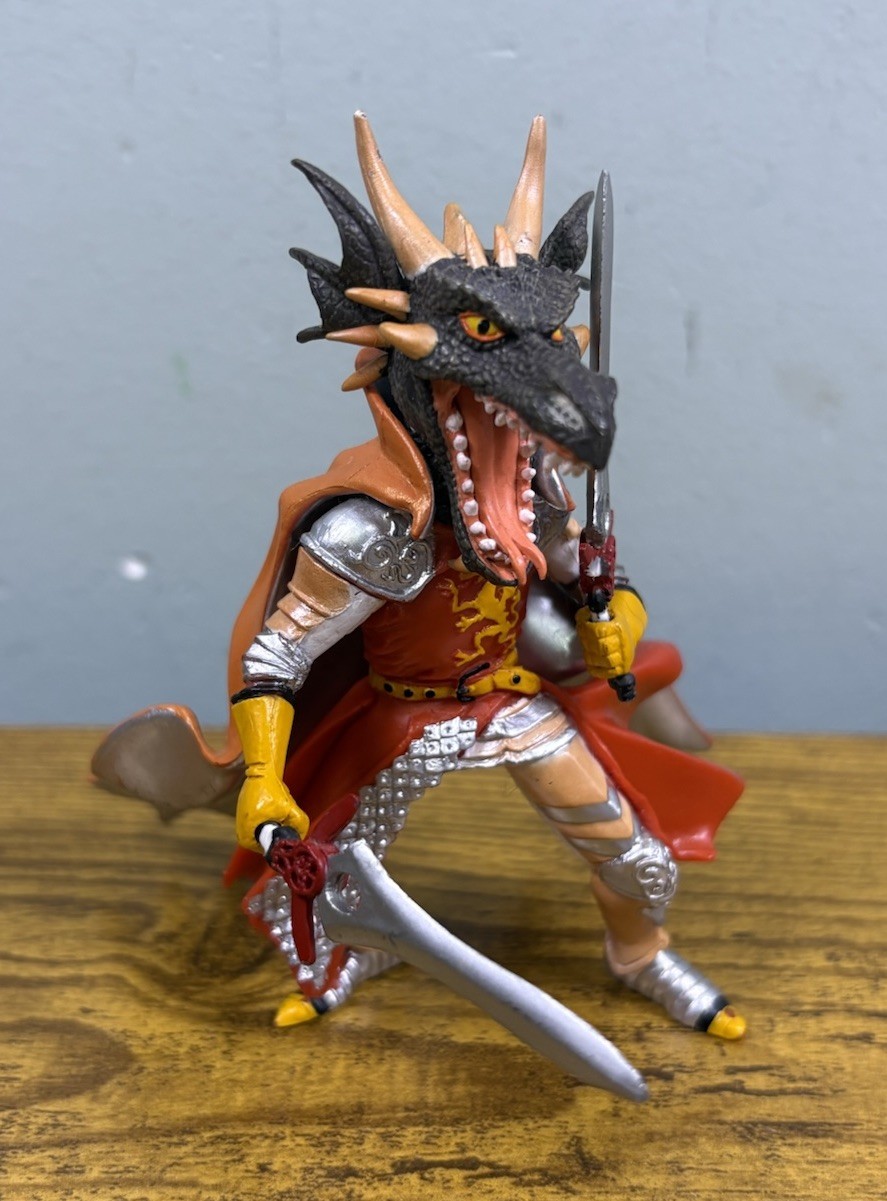 Papo Medieval Dragon Man Warrior Action Figure With Dual Swords Dragon Head 4”