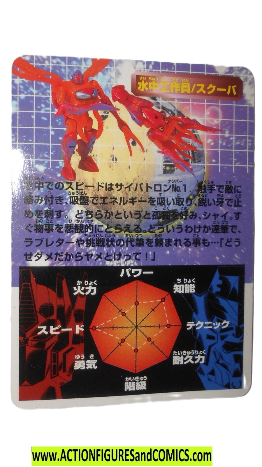 Transformers Beast Wars II 1998 SCUBA trading card instructions claw jaw squid