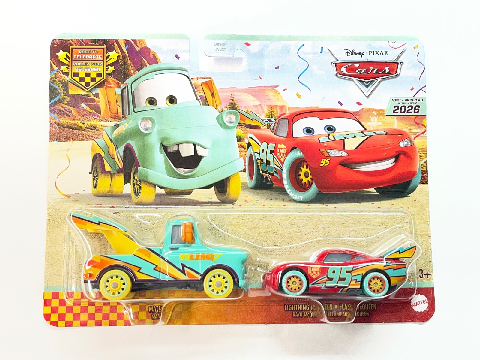 DISNEY PIXAR CARS 2 PACK RACE TO CELEBRATE MATER AND LIGHTNING McQUEEN