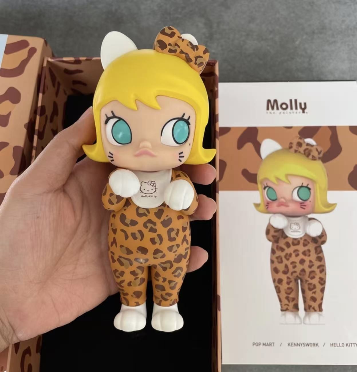 Authentic Kennyswork Molly Hello Kitty Figure Classic Brown Leopard Print