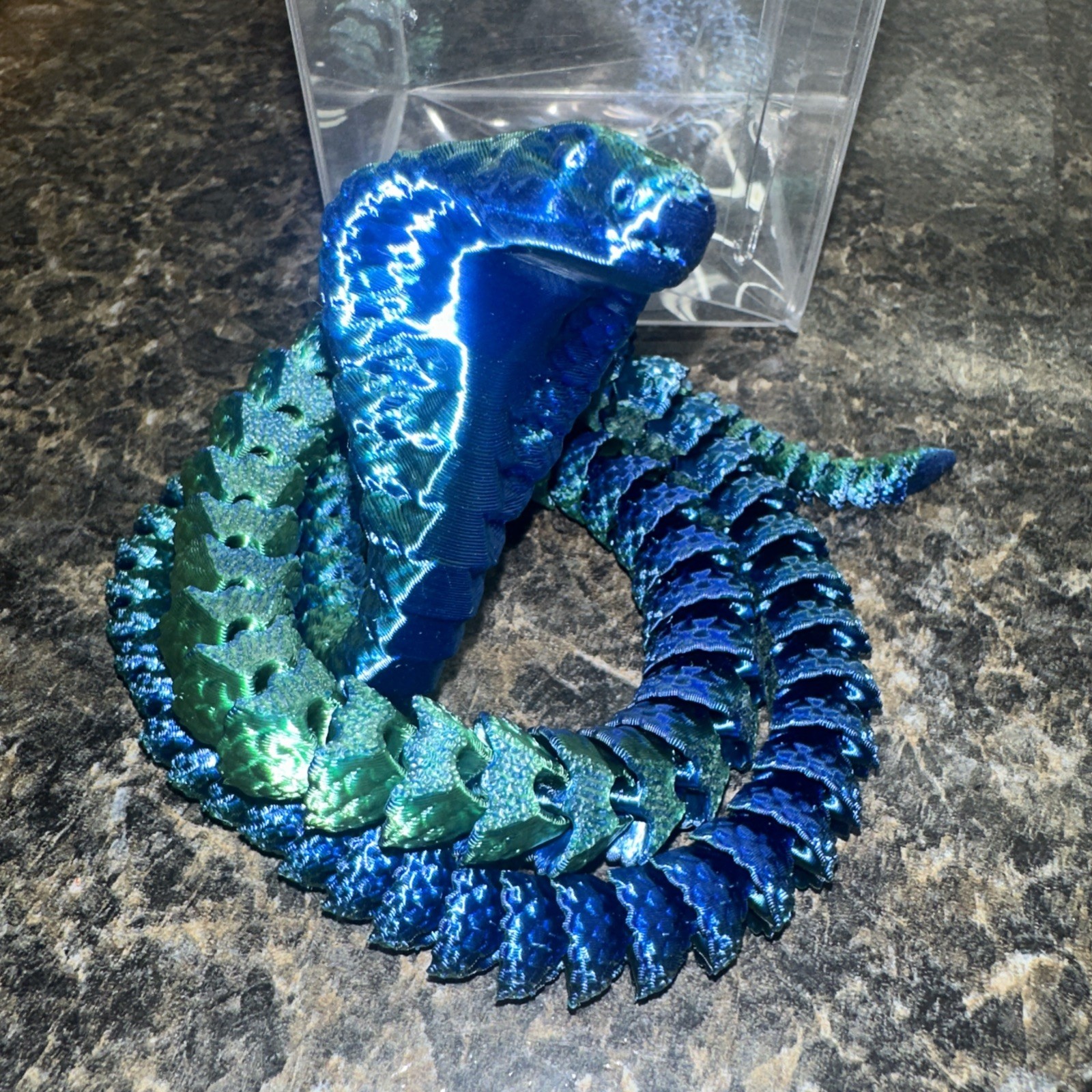 3D Printed King Cobra Snake 19.6&Prime; Flexible Full Articulated Cobra Fidget Toy Blu