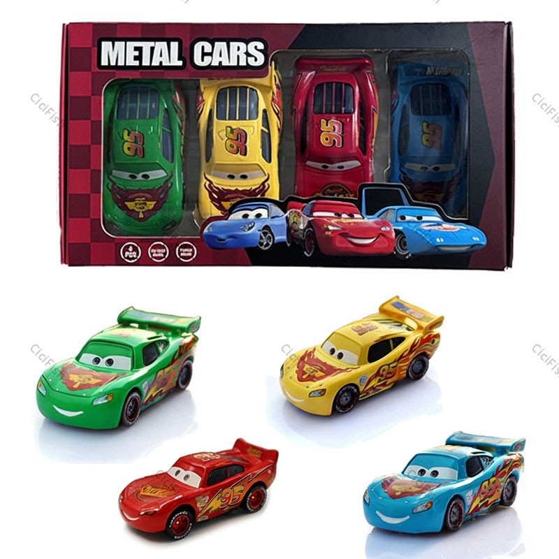 Disney Pixar Cars 4-Pack: 4x McQueen Variants (Gen 1, Yellow, Green, Blue) W/Box