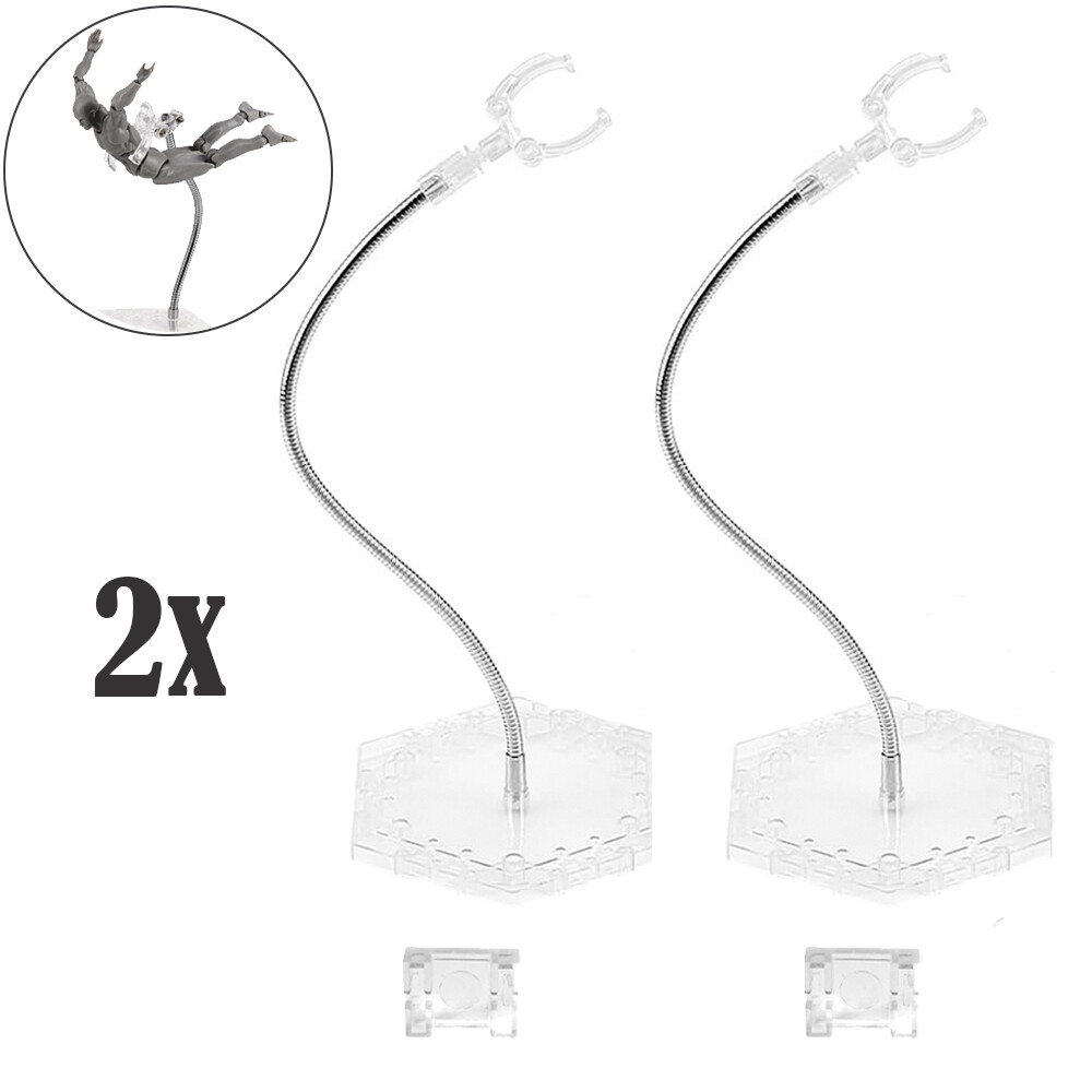 2Pcs Action Figure Stand with Adjustable Metal Support Arm, Action Figure Clear