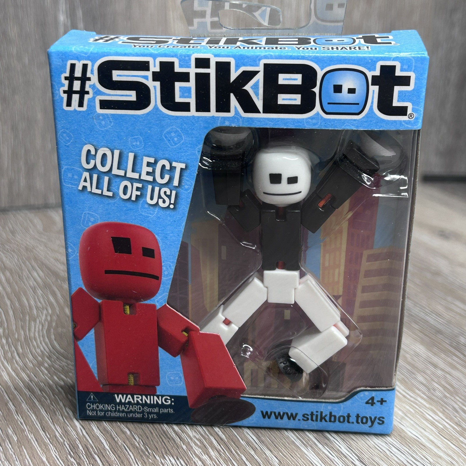 #STIKBOT Stop Motion Capture Figure By ZING SUPER RARE COLORS, W&B w/ Red *NEW*