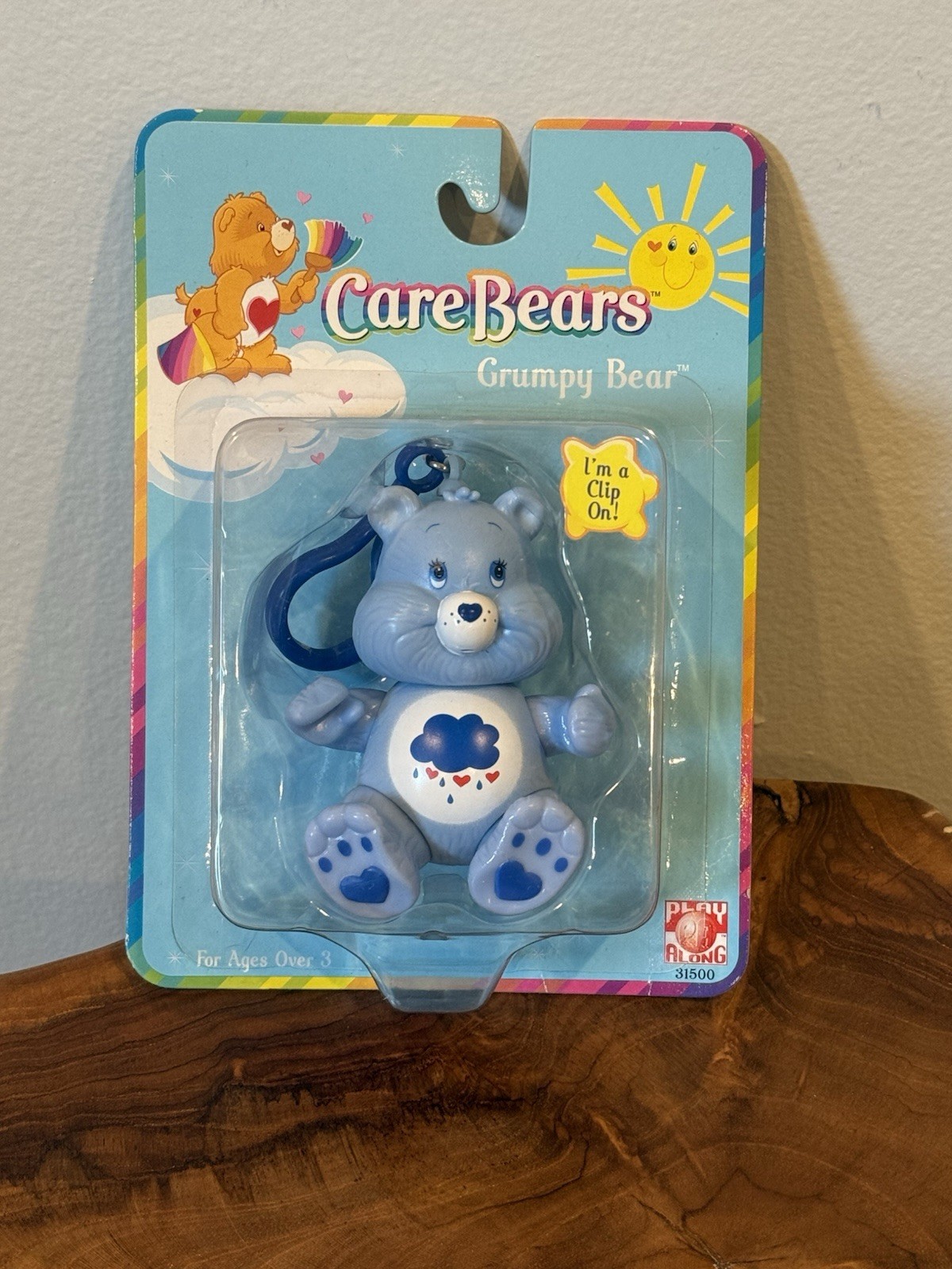 Care Bears Grumpy Bear Figure NIB Play Along 2002 Clip On 3.5&Prime; Bag Clip