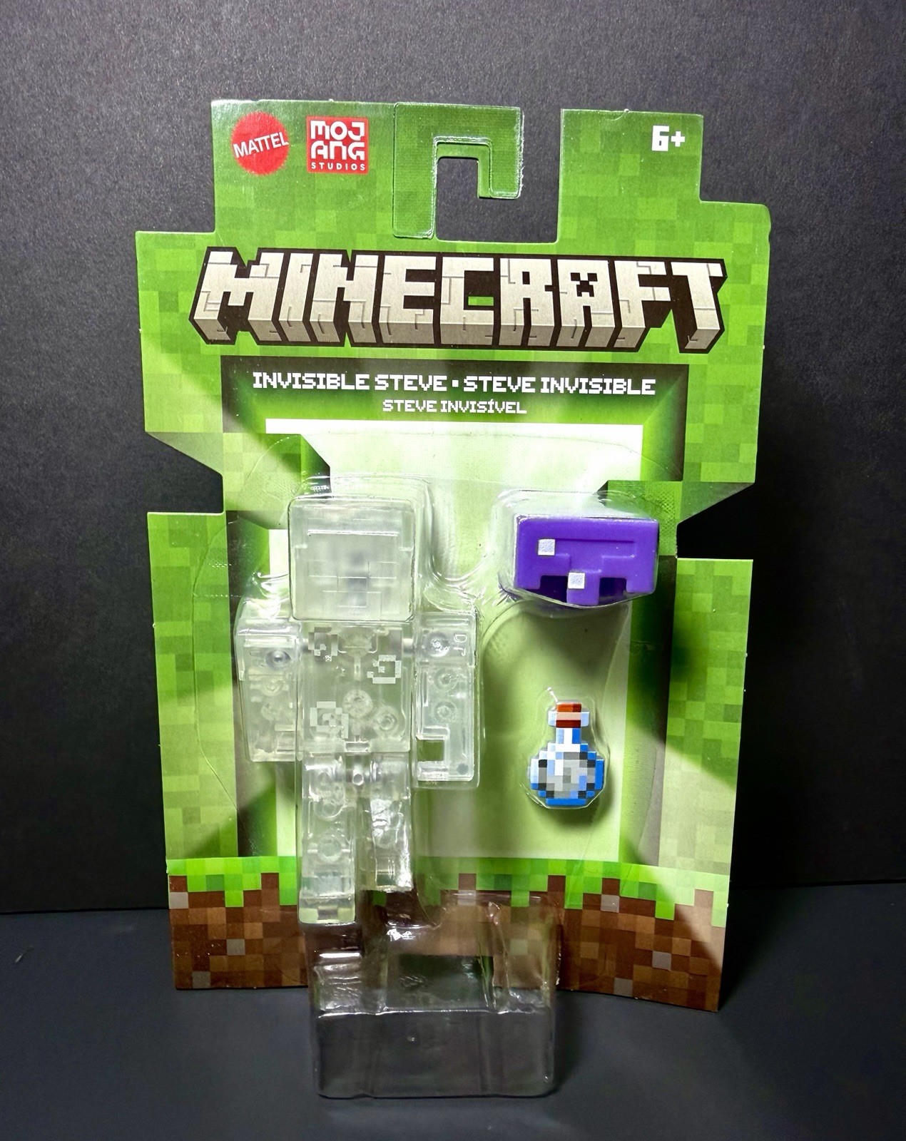 2026 Minecraft 3.25in Figure: INVISIBLE STEVE (Enchanted Helmet, Inv. Bottle)