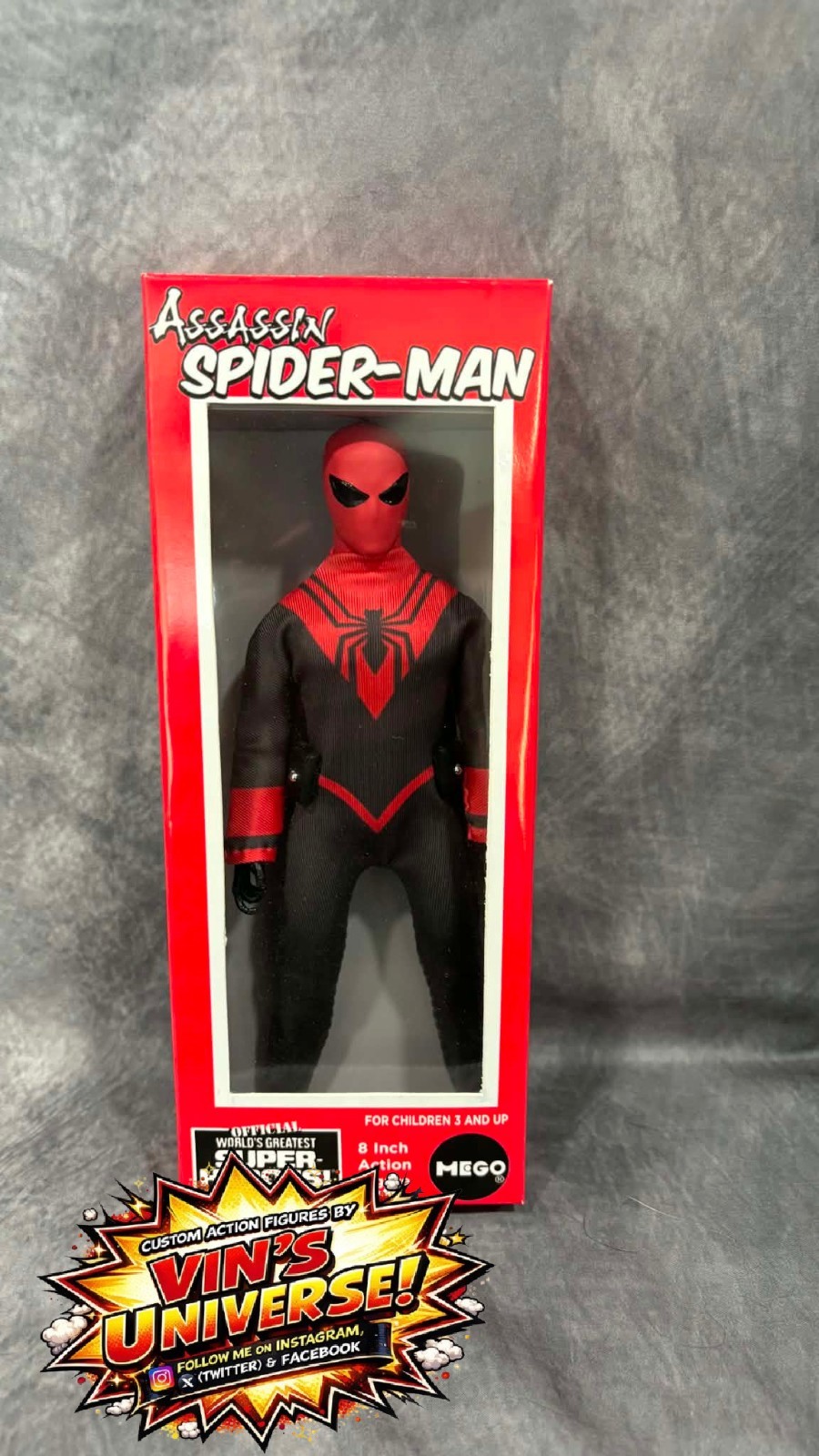 Custom 8&Prime; Mego Scale SpiderMan Assassin Peter Parker Action Figure & Display Box