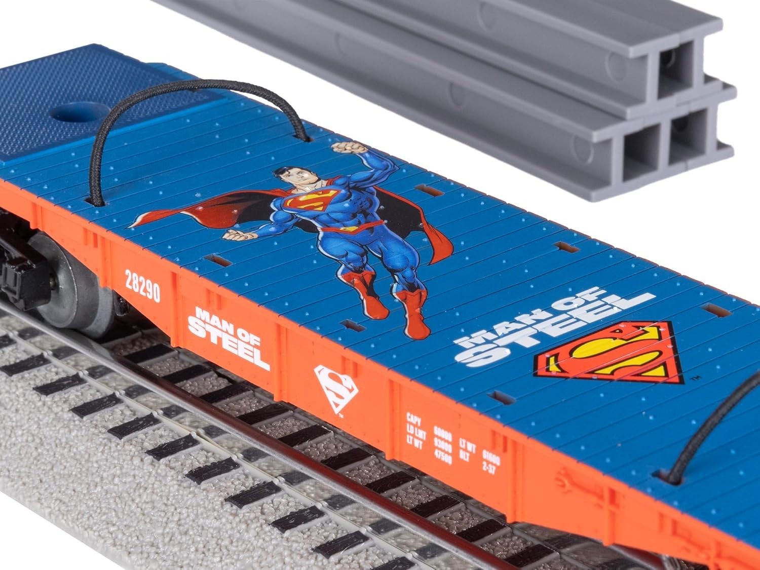 Superman O Gauge Flatcar Model Train with Removable Steel Beams for Collectors