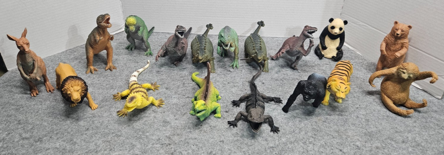 Boley animal mixed lot of 17 kids figures dinosaurs, animals & safari animals