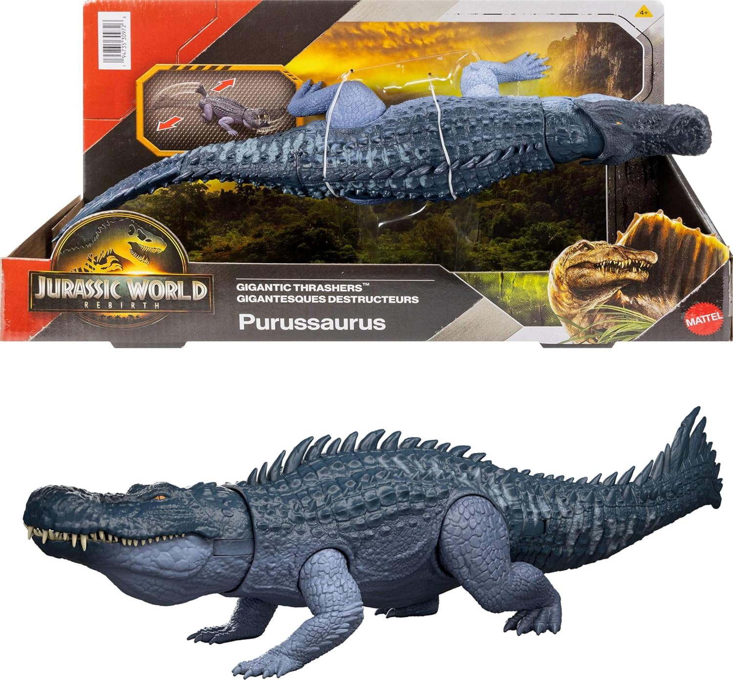 Jurassic World Rebirth Gigantic Thrashers Dinosaur Figure, Purussaurus Large Spe