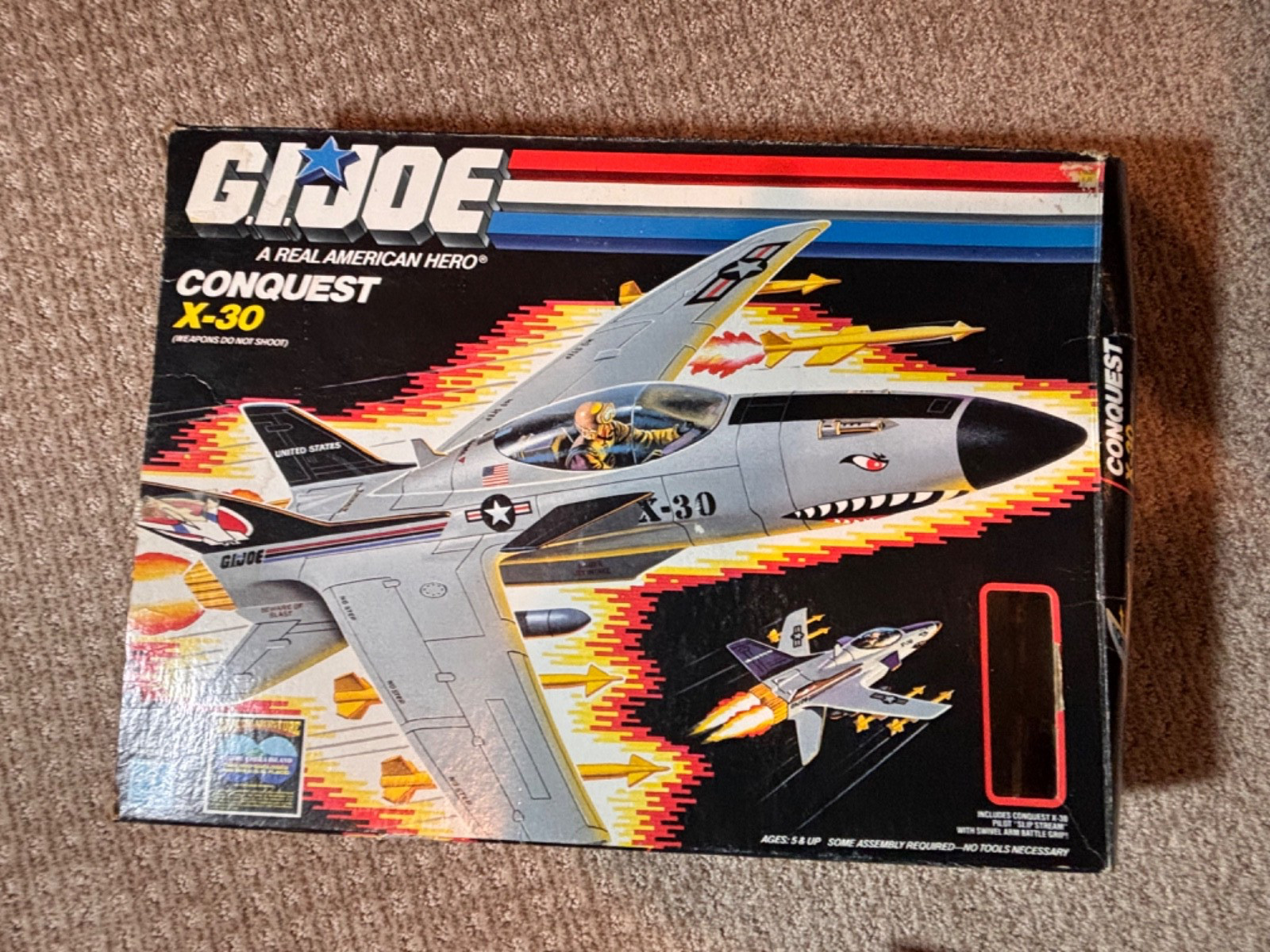 1986 GI Joe Conquest X-30 COMPLETE with pilot Slip-Stream, Box and filecard