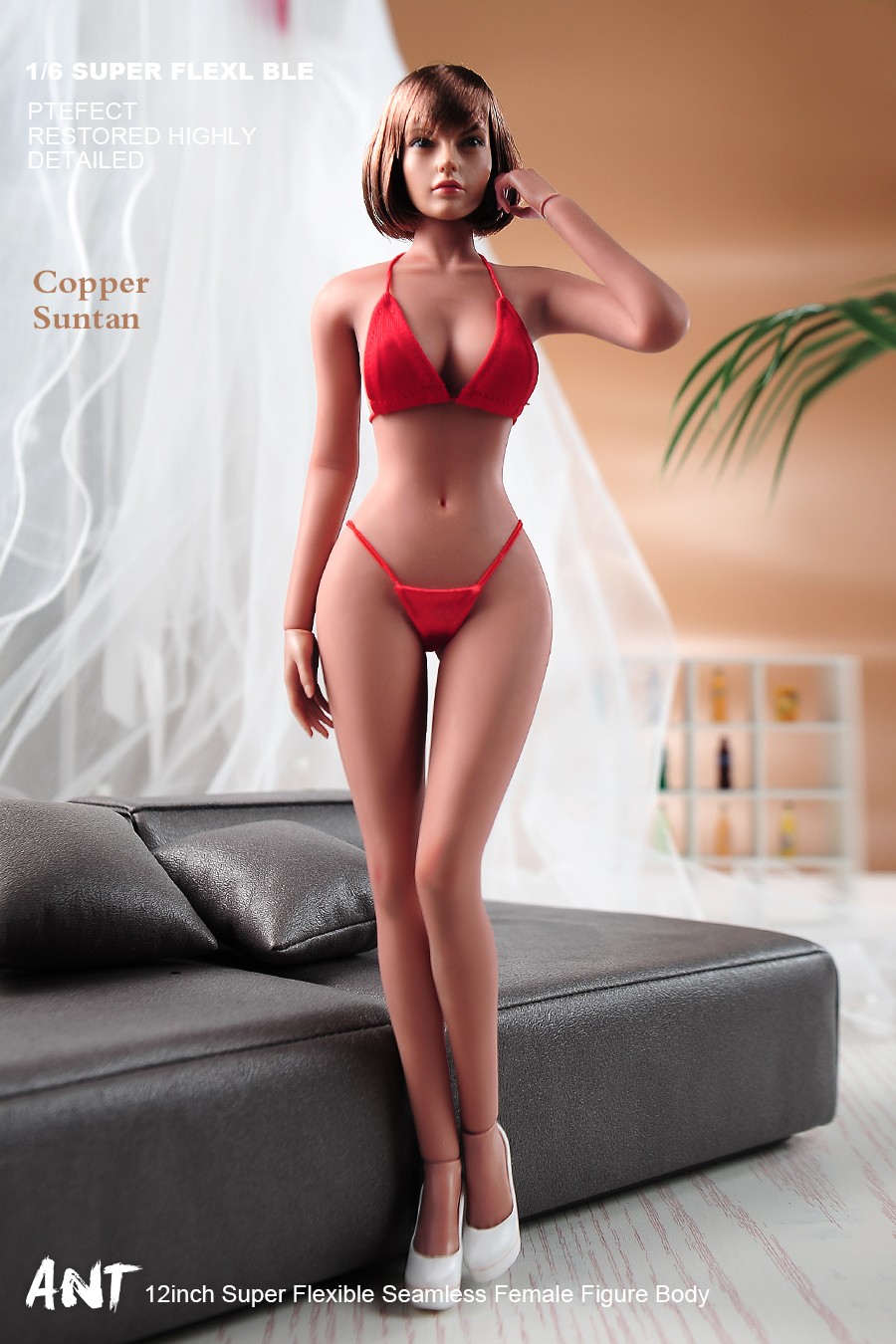 ANT T302 1/6 Female Makeup Seamless Body Copper Suntan Large Bust For 12&Prime; Figure