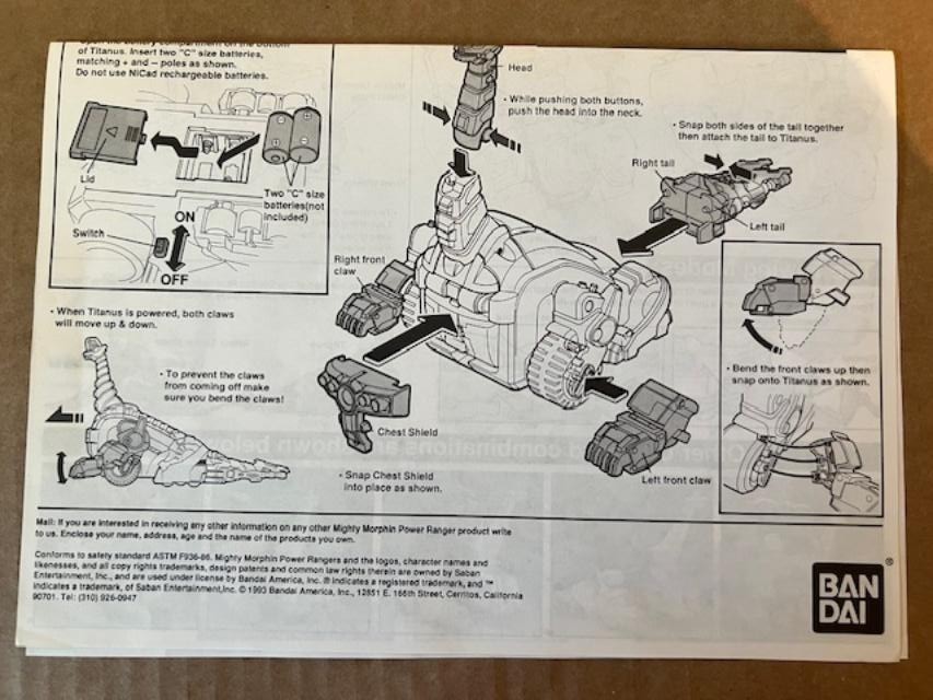 VTG 1993 Mighty Morphin Power Rangers Titanus Carrier Zord Instructions Only