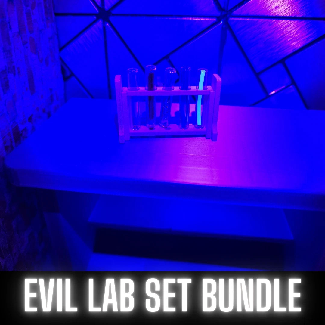 EVIL LAB SET BUNDLE – 1:12 Scale Lab Set, Glass Containers and Glass Vials GLOWS