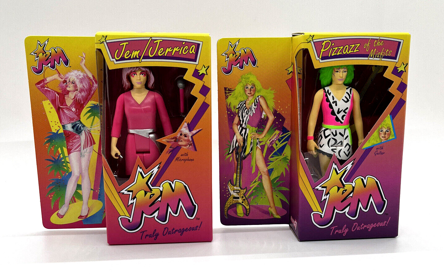 ReAction Jem and The Holograms Misfit Jerrica Pizzazz Neon Set SDCC 2022 Super 7